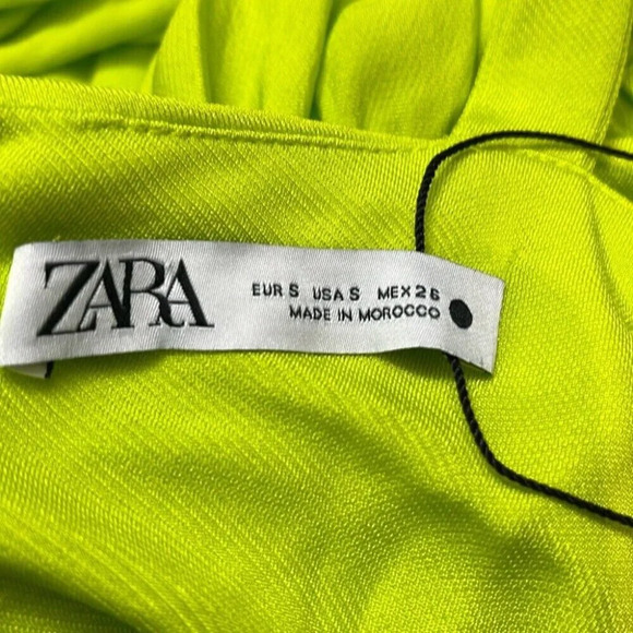 New Zara ruched keyhole bodycon dress in lime neon yellow green size S - Picture 5 of 7